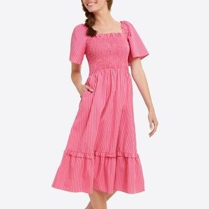 Draper James Deana Smocked Dress in Pink Stripe